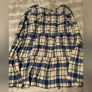 Hanna Andersson Blue and White Plaid Button-Up Shirt Size 12